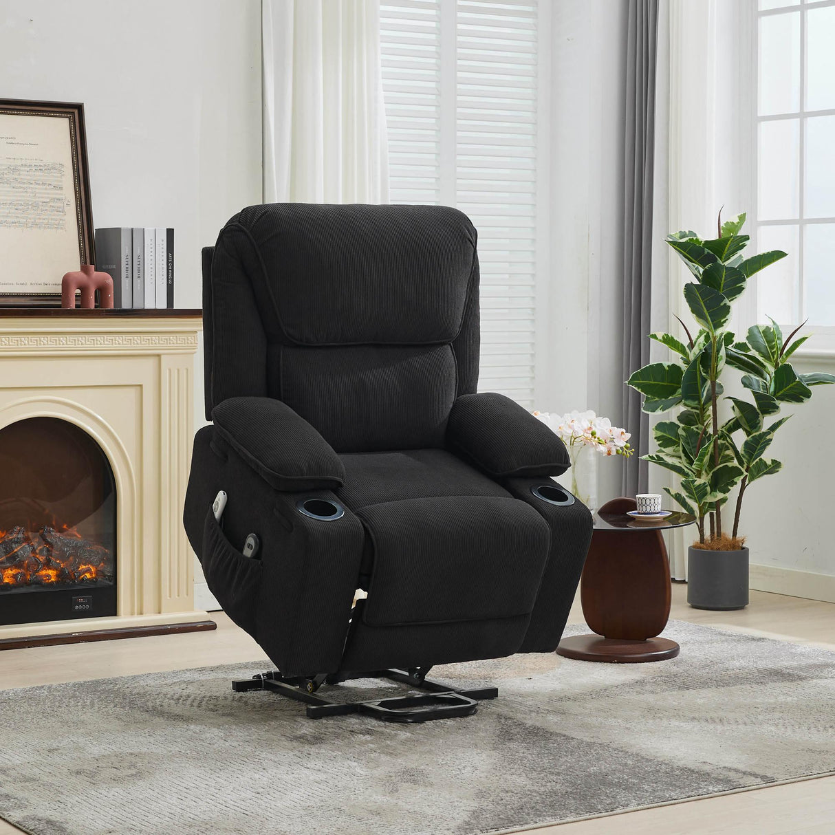 Medium-Firm Corduroy Remote-Controlled Heating Massage Recliner - Omega Lifestyles