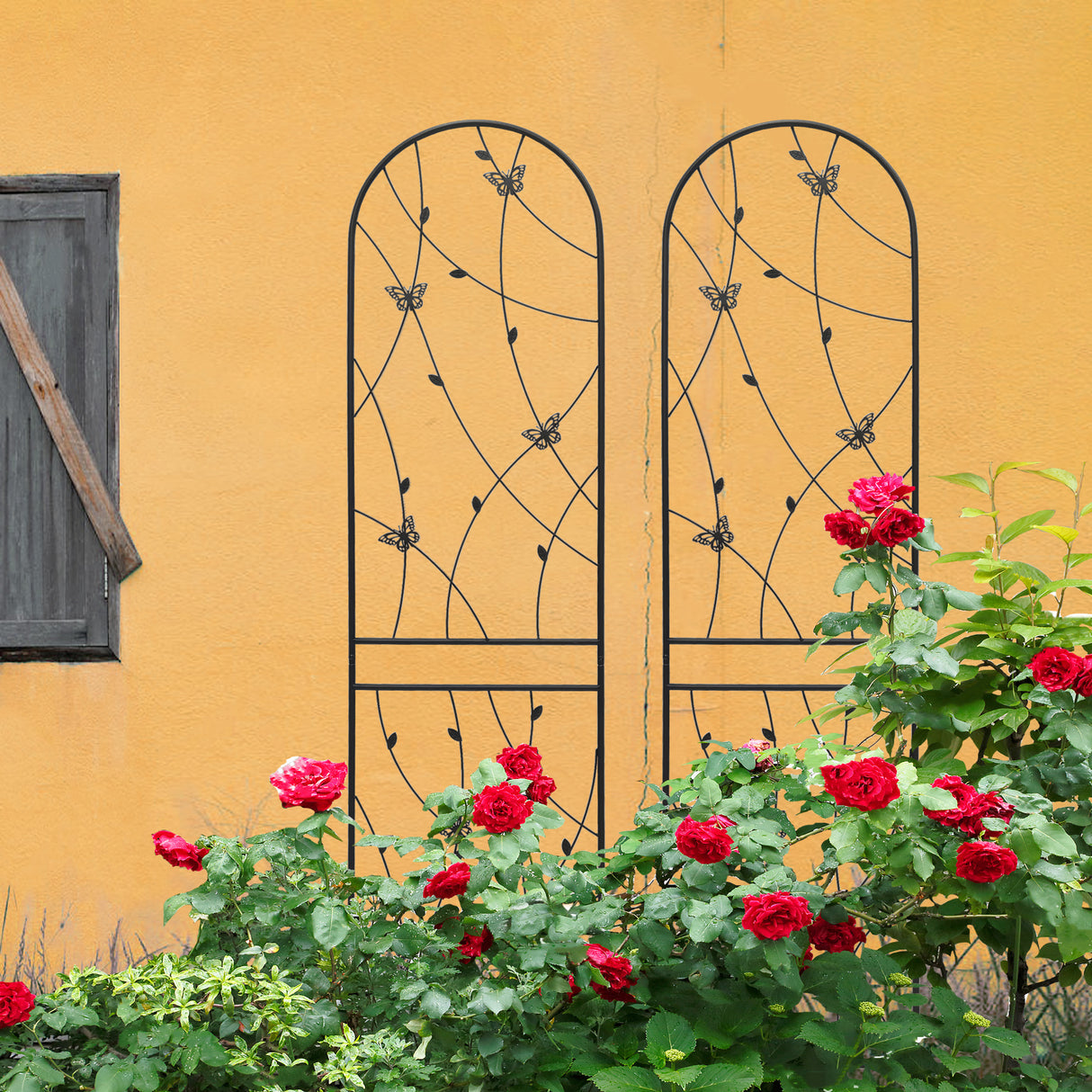 2-Piece Black Iron Metal Garden Trellis Set
