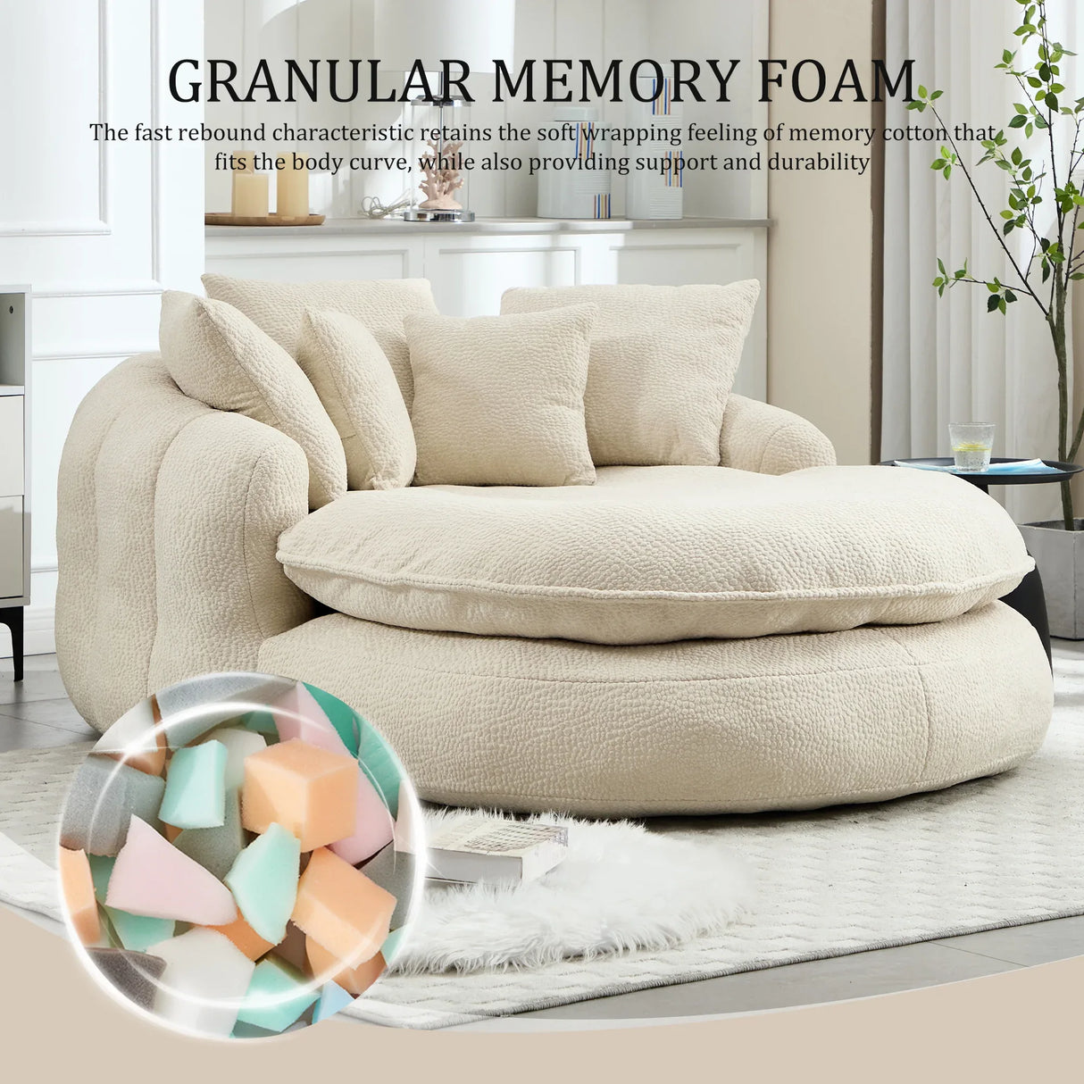 Oversized Chenille Memory Foam Bean Bag Sofa With Pillows - Omega Lifestyles