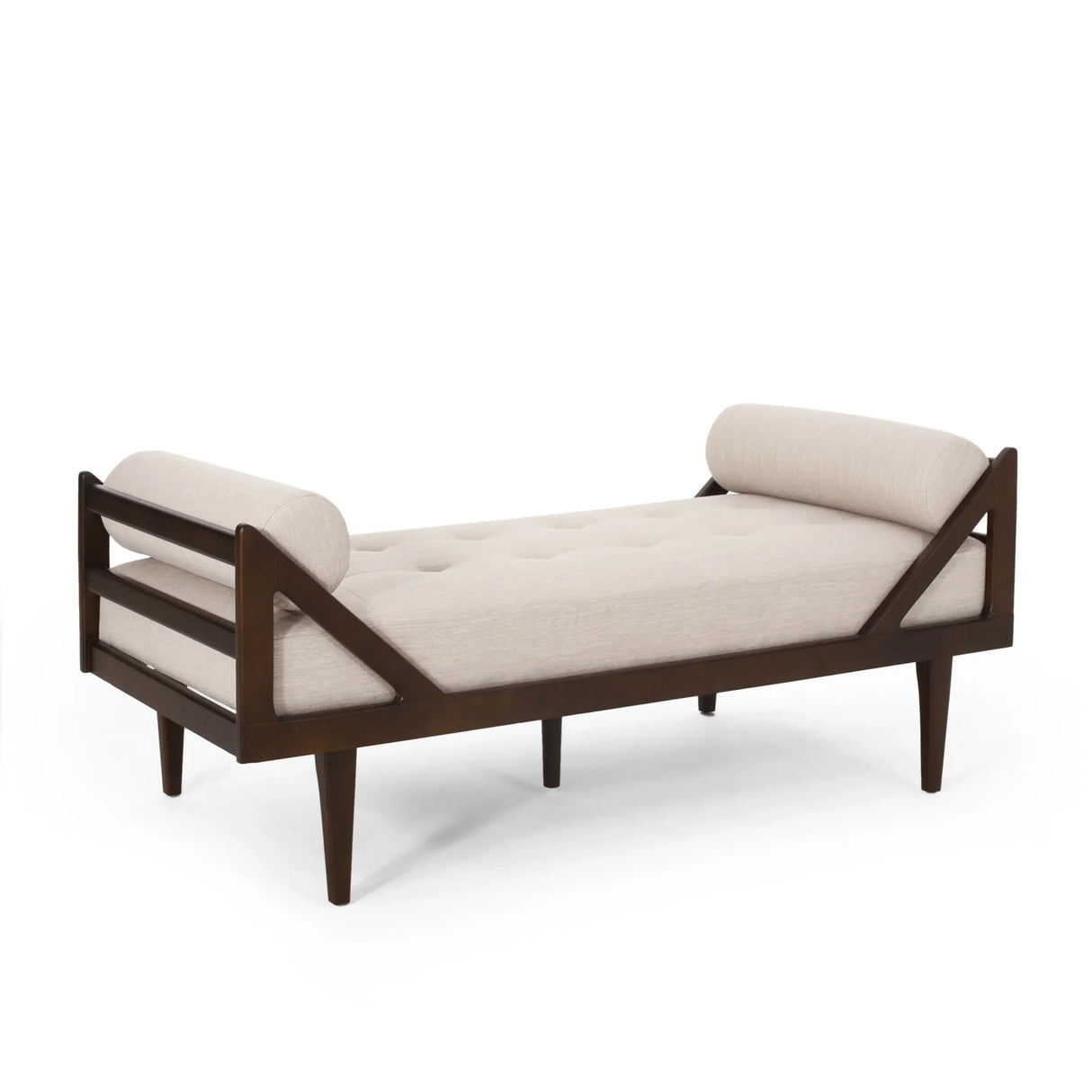 Beige Fabric Button Tufted Bentwood Chaise Lounge - Omega Lifestyles