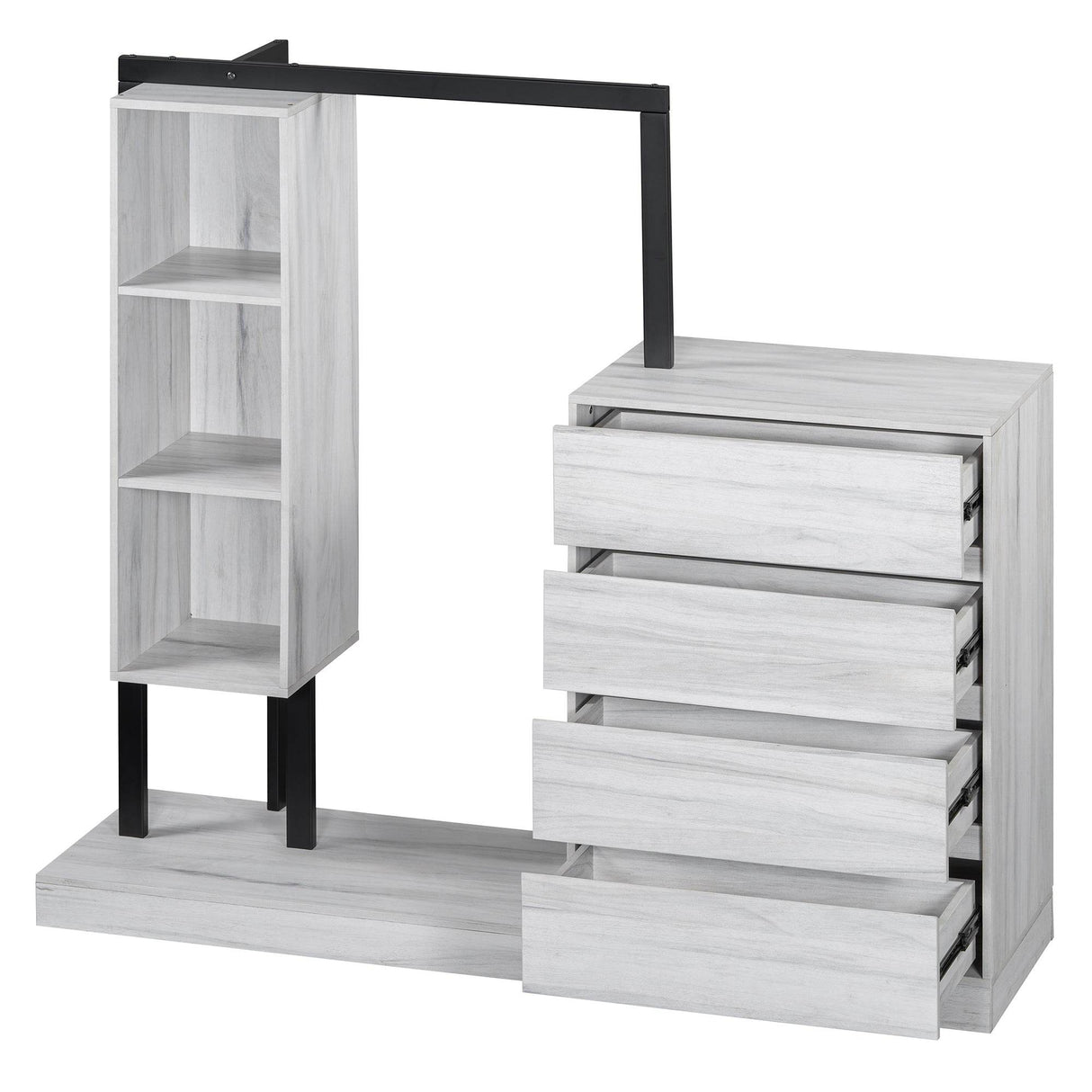 Wardrobe With Four Drawers Three Shelves MDF Metal - Omega Lifestyles