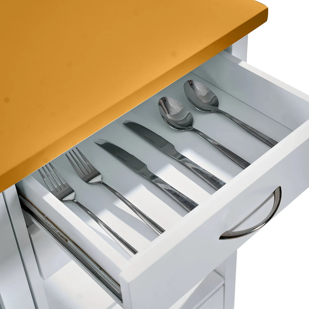 White Rolling Kitchen Island Cart With Drawers And Wheels - Omega Lifestyles