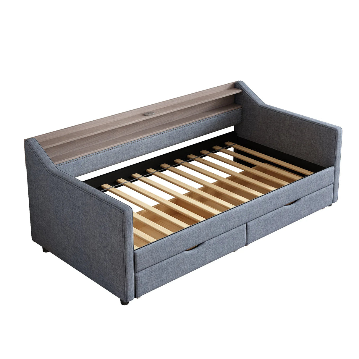 Twin Linen Upholstered Daybed Frame With Storage Drawers - Omega Lifestyles