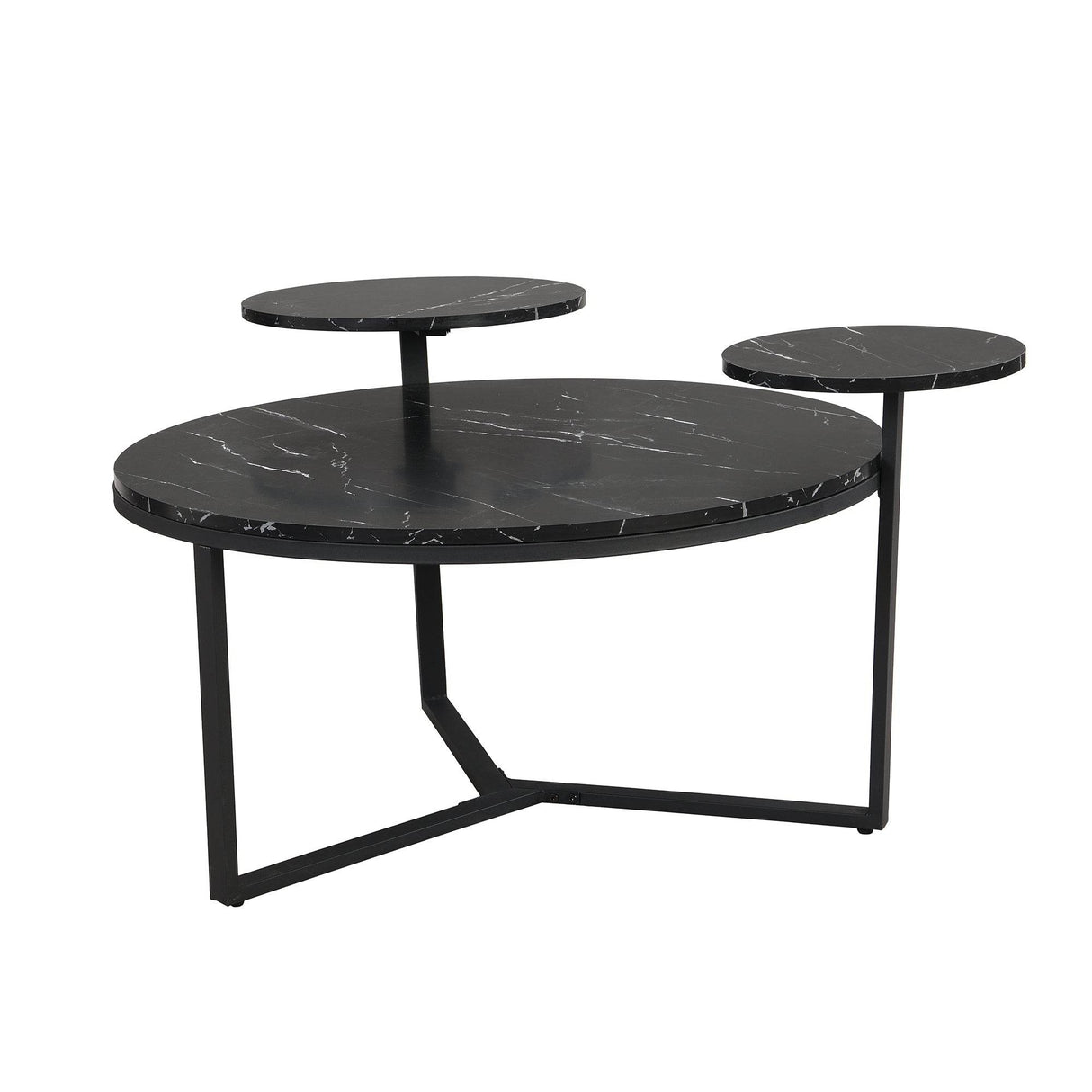 Modern Round Coffee Table With Faux Marble Shelves - Sleep Galleria