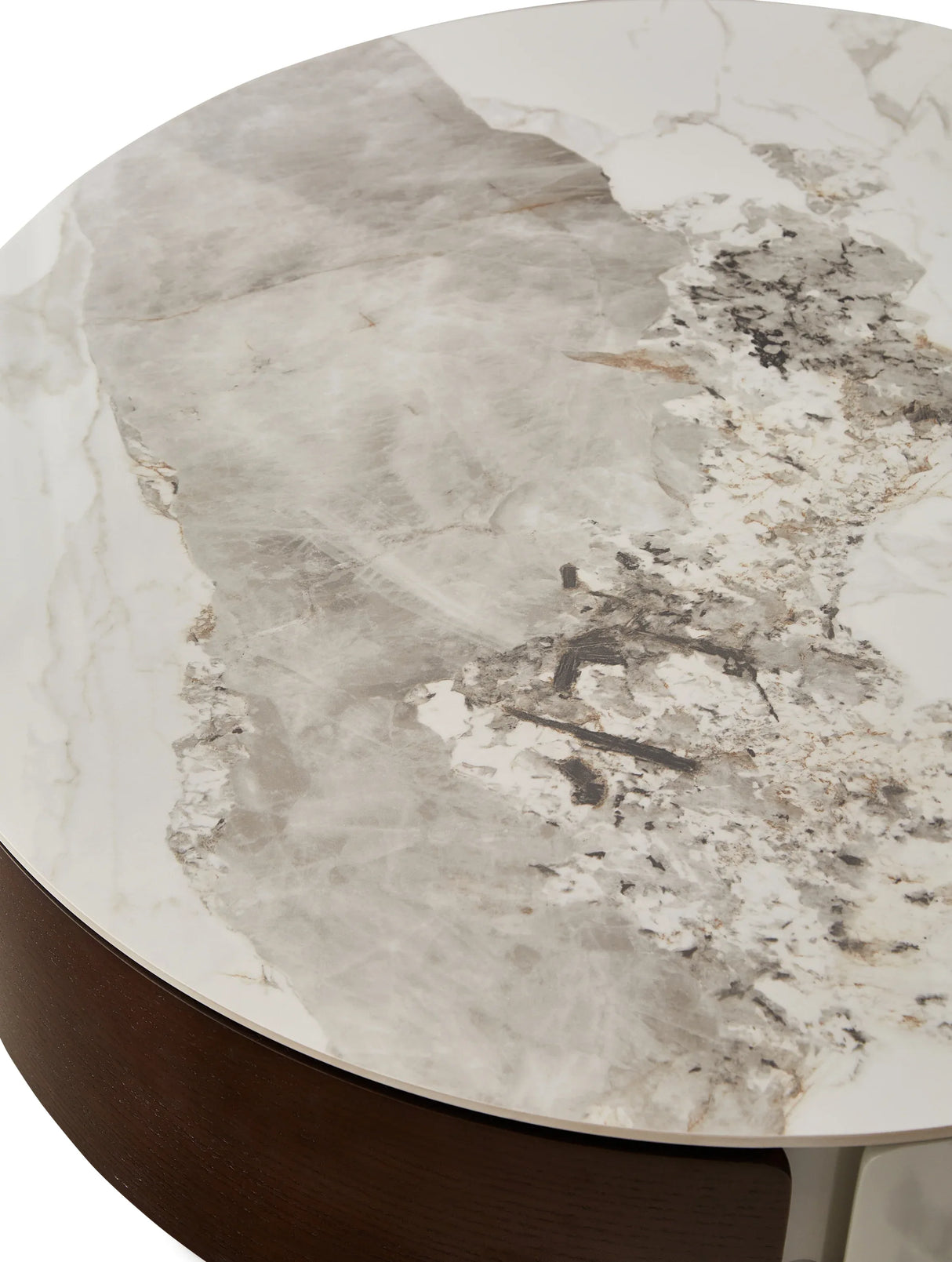 Round Ceramic Top Coffee Table With Drawers And Metal Legs - Omega Lifestyles