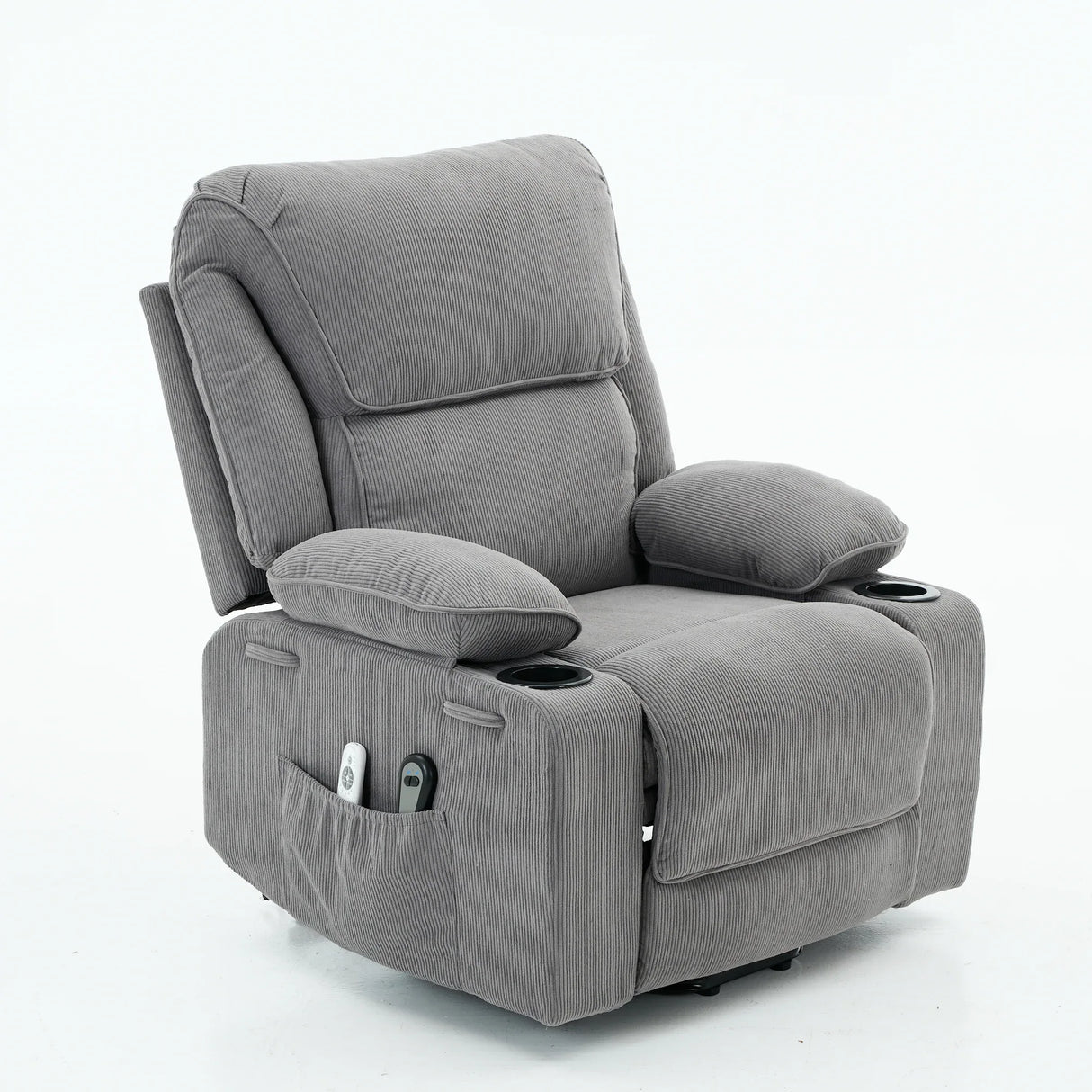 Medium-Firm Corduroy Remote-Controlled Heating Massage Recliner - Omega Lifestyles