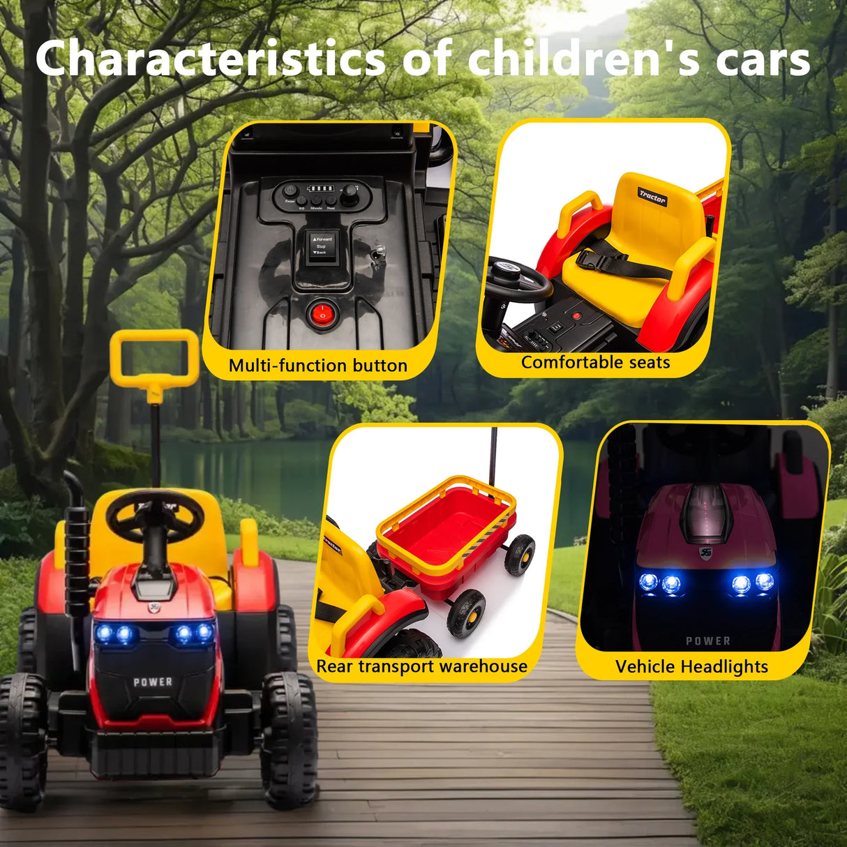 12V Kids Electric Ride On Tractor With Trailer and Lights - Omega Lifestyles