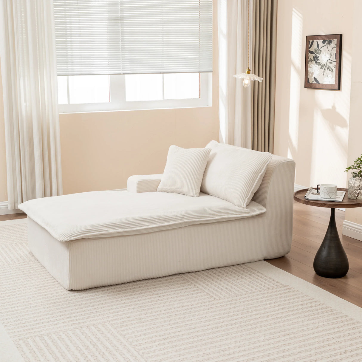 Corduroy Foam Right Armrest Chaise Lounge Chair - Omega Lifestyles