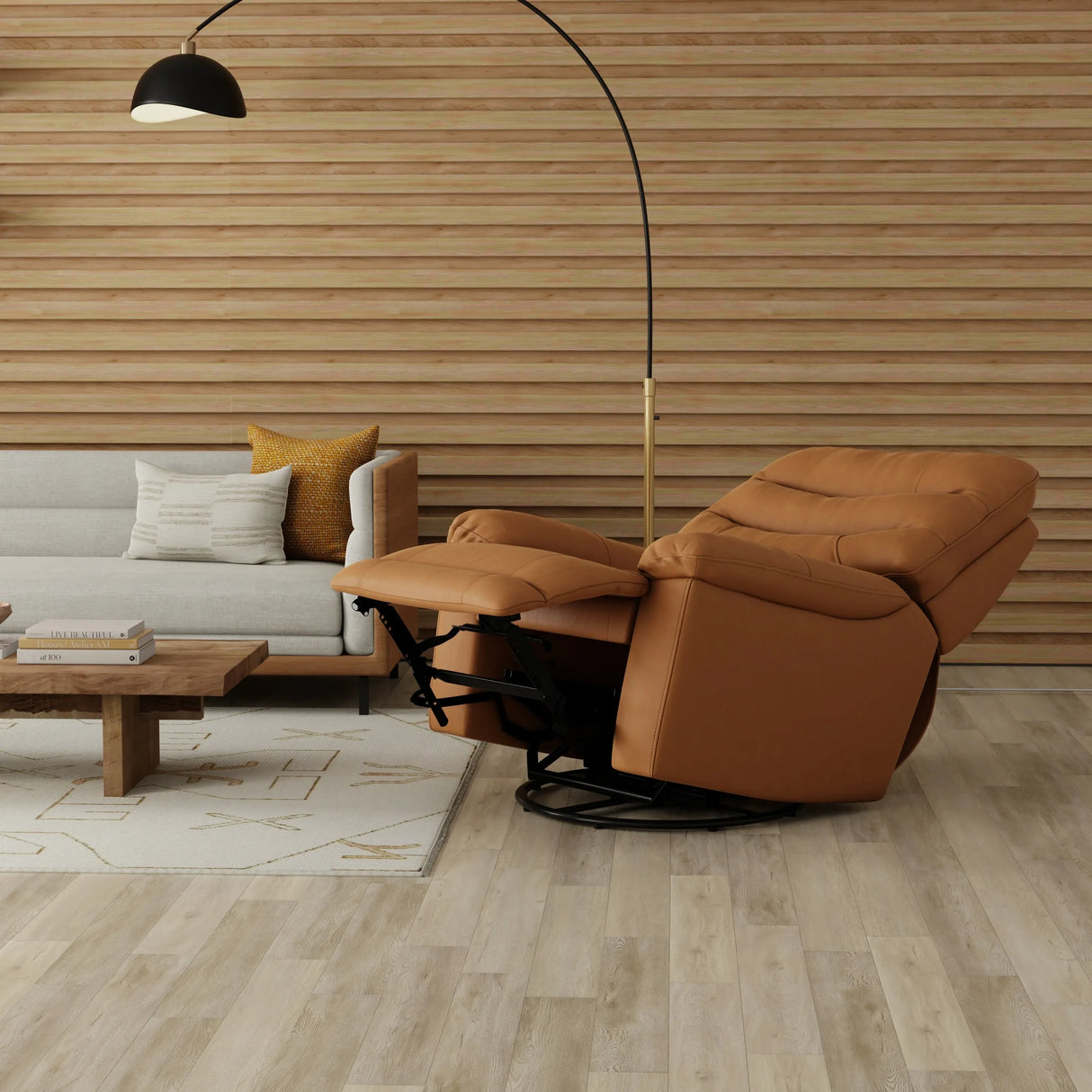 Swivel Glider Recliner With Manual Footrest Brown Leather - Omega Lifestyles