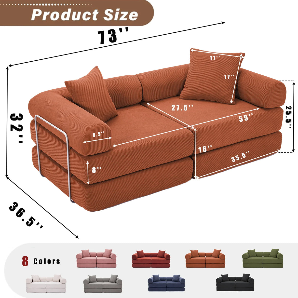 Modular Folding Convertible Corduroy Sofa Bed - Omega Lifestyles