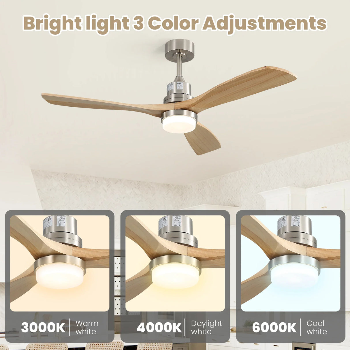 52-Inch Remote-Controlled Reversible Wood Blade Ceiling Fan - Omega Lifestyles