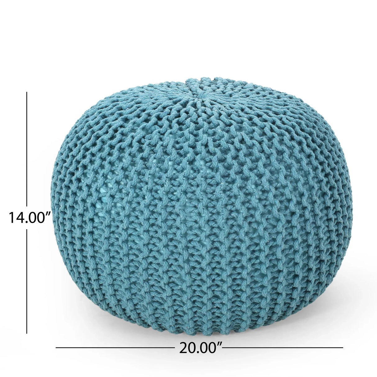 Modern Aqua Cotton Knit Weave Round Pouf 20-Inch - Omega Lifestyles