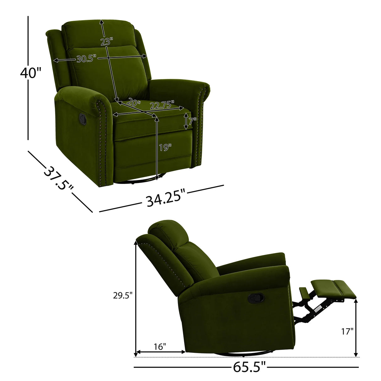 Modern Velvet Adjustable Backrest Swivel Recliner Chair - Omega Lifestyles