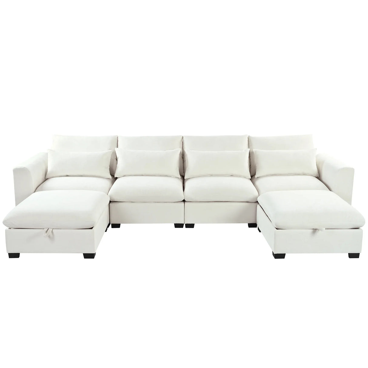 U-Shaped Modular 6-Seat Linen Blend Sofa With Ottomans - Omega Lifestyles