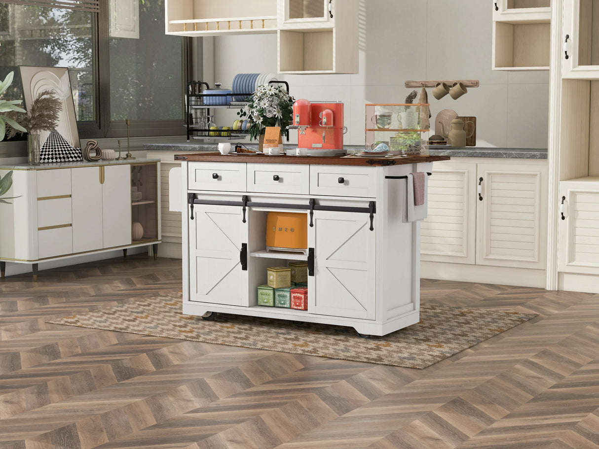 Farmhouse Kitchen Island Rolling Cart With Power Outlet - Omega Lifestyles