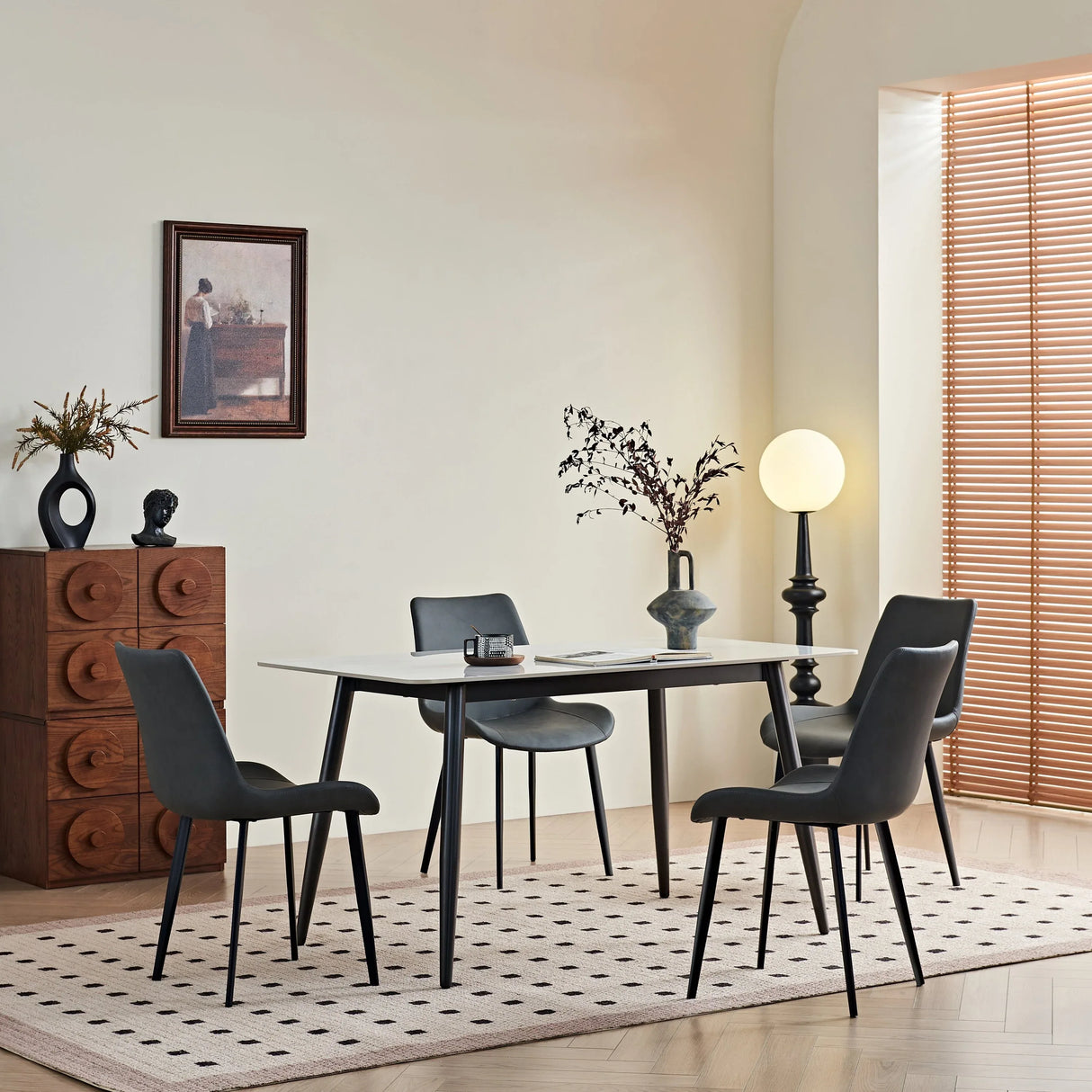 Modern Rectangular Ceramic Top Dining Table With Metal Base - Omega Lifestyles