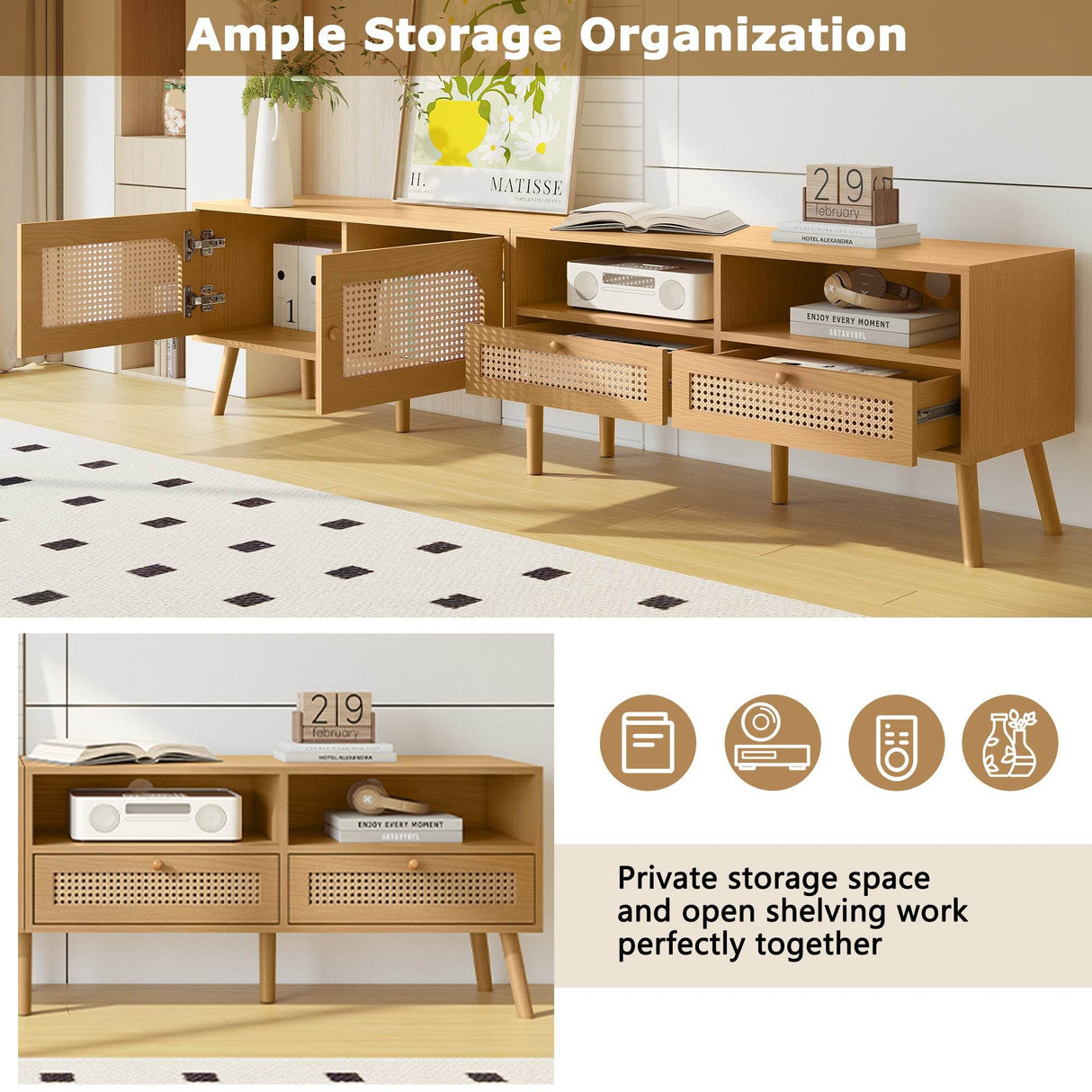 Boho Farmhouse Solid Wood TV Stand Cabinet - Sleep Galleria