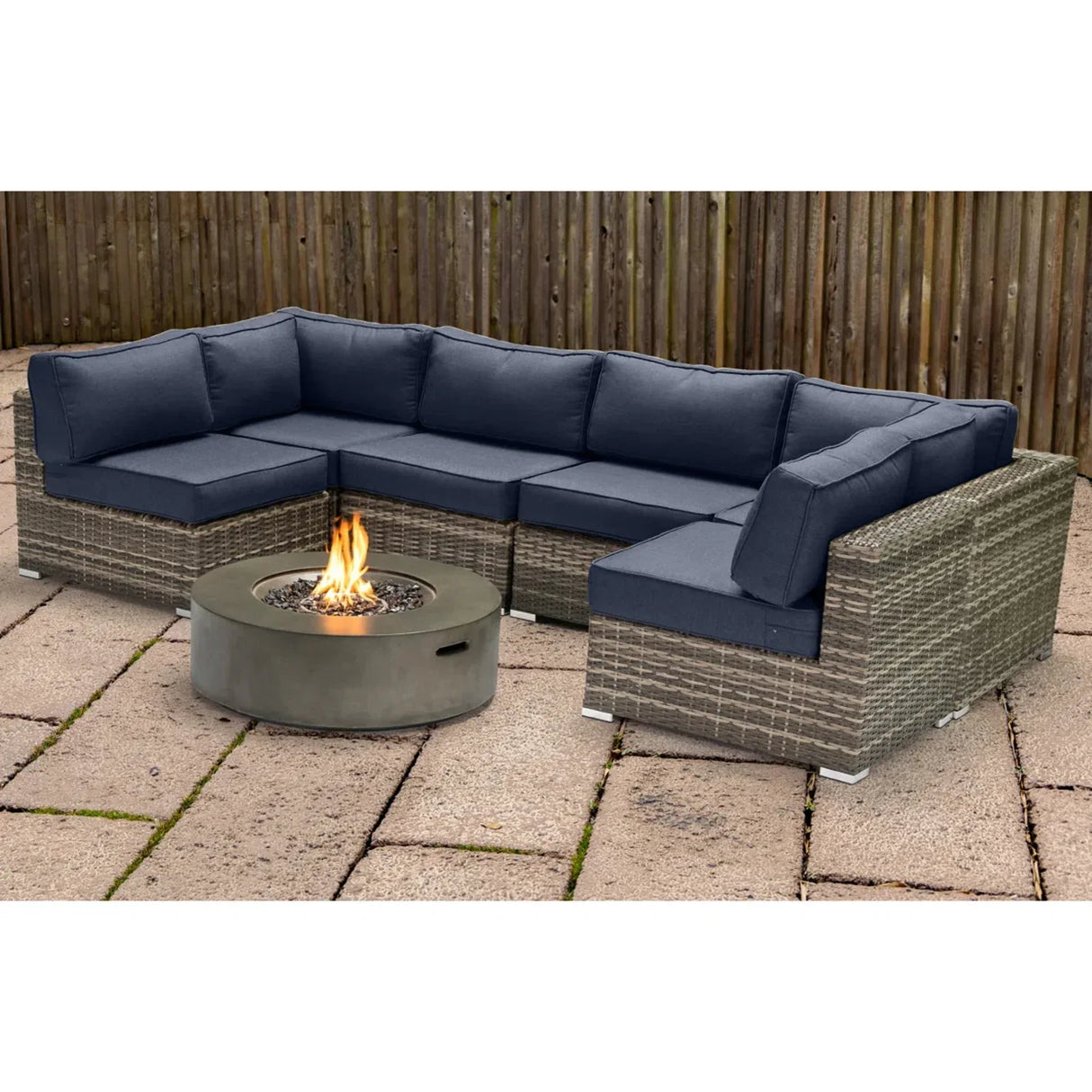Outdoor 7-Piece Wicker Sectional Seating Group With Fire Pit - Omega Lifestyles