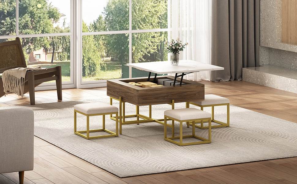 Modern Square Lift-Top Coffee Table Set With Ottomans - Sleep Galleria