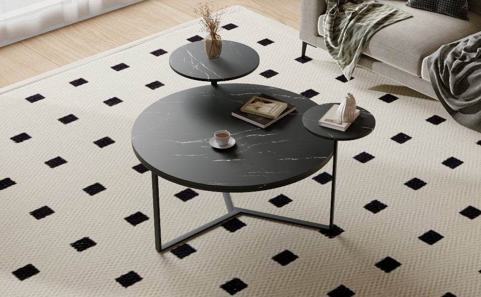 Modern Round Coffee Table With Faux Marble Shelves - Sleep Galleria