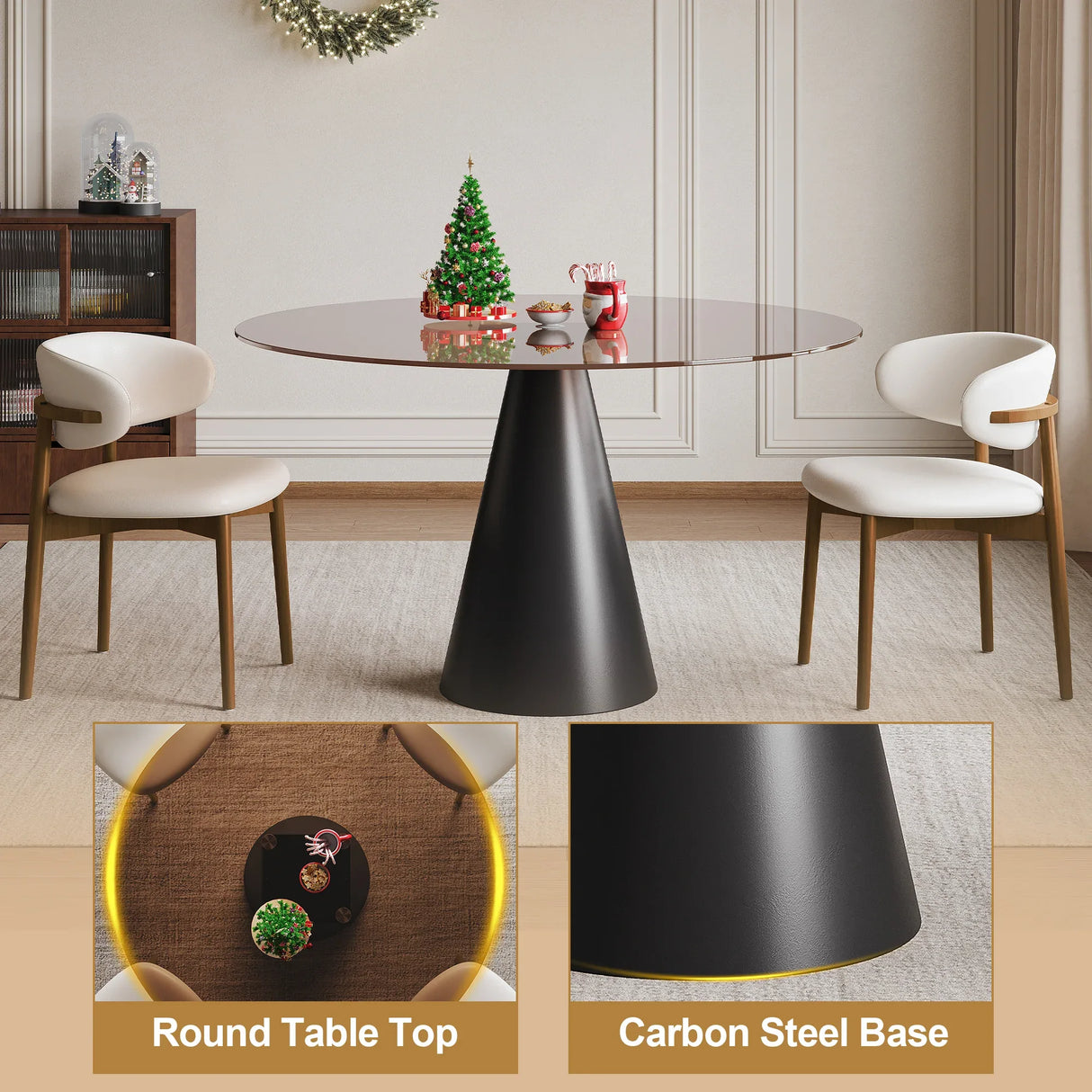 35-Inch Round Tempered Glass Metal Base Dining Table - Omega Lifestyles