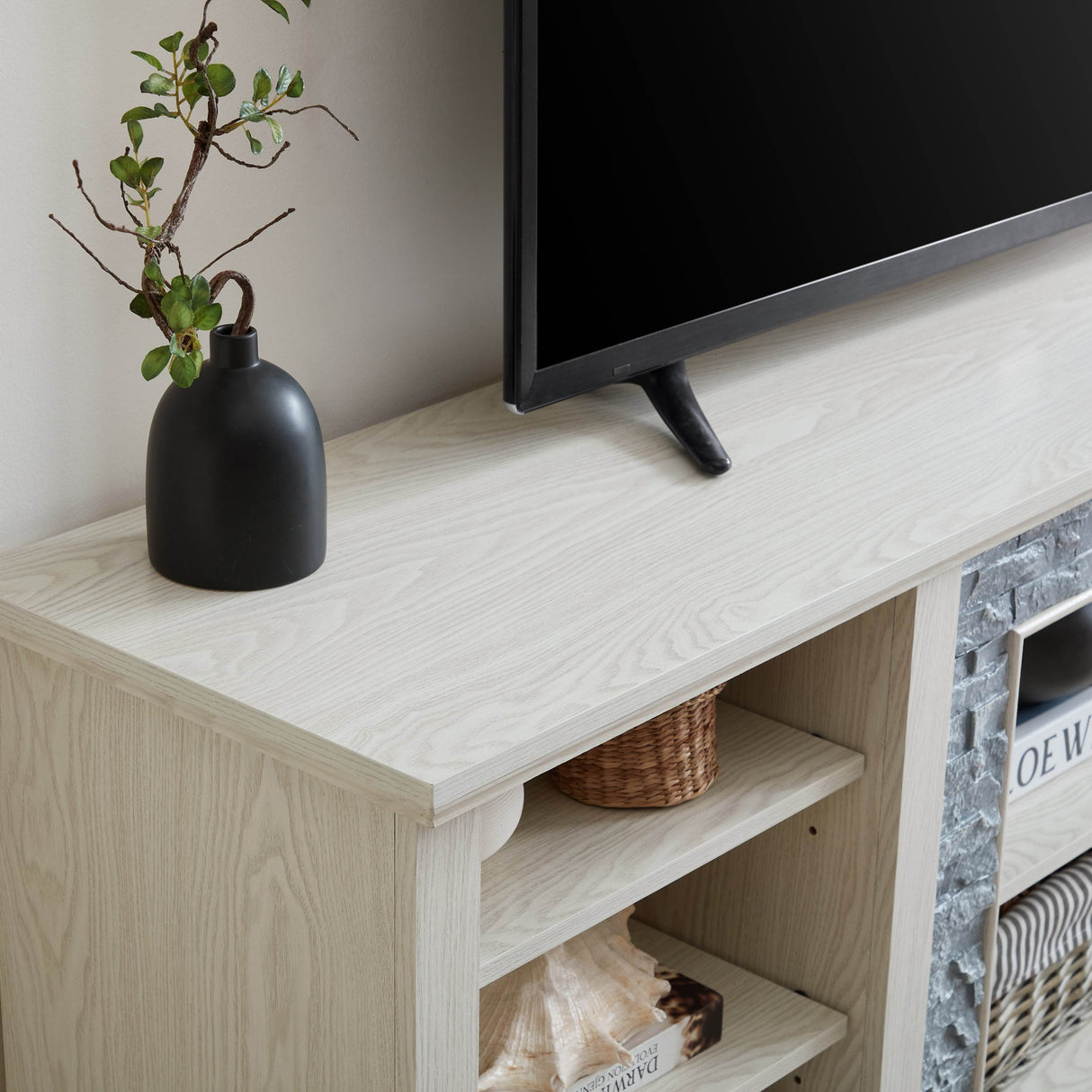 White MDF Large TV Stand With Storage Cabinet - Sleep Galleria
