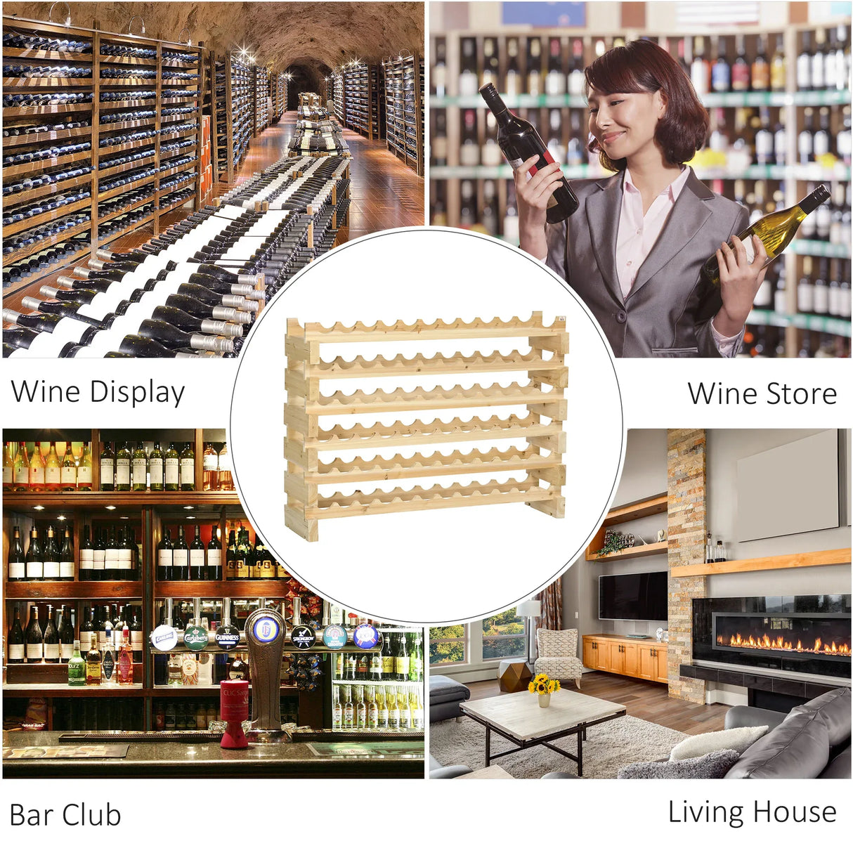 Natural Wood 72-Bottle Stackable Wine Rack Organizer - Omega Lifestyles