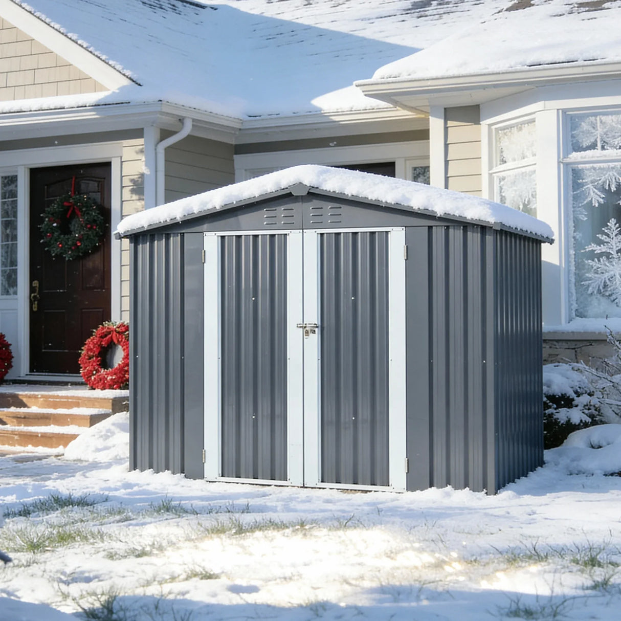 Heavy-Duty Galvanized Steel 6x8ft Outdoor Storage Shed - Omega Lifestyles
