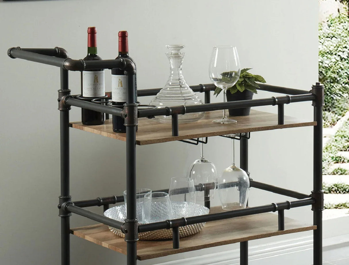 Industrial Style Metal Frame 3-Tier Oak Serving Cart - Omega Lifestyles
