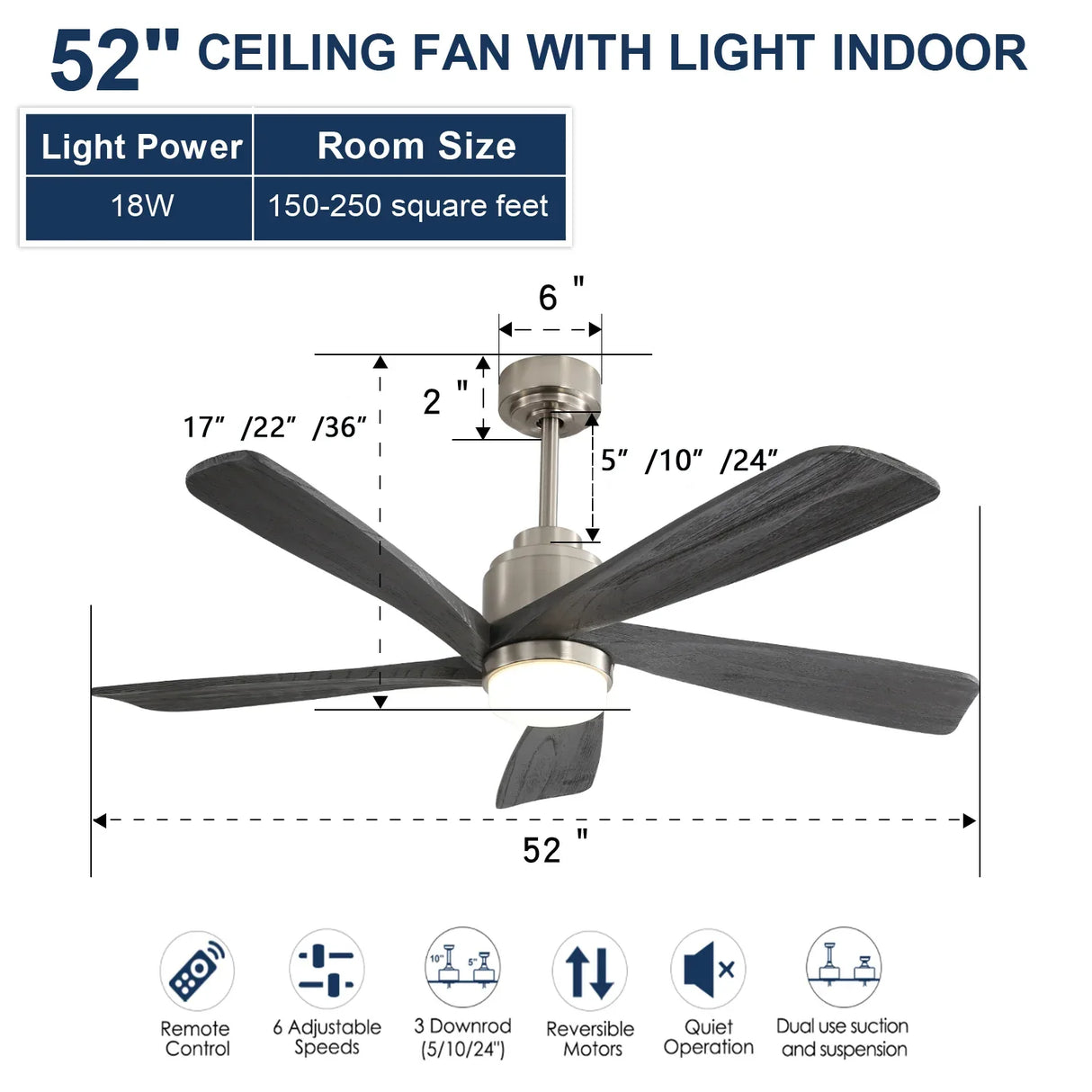 52-Inch Modern Ceiling Fan With Dimmable LED Light - Omega Lifestyles