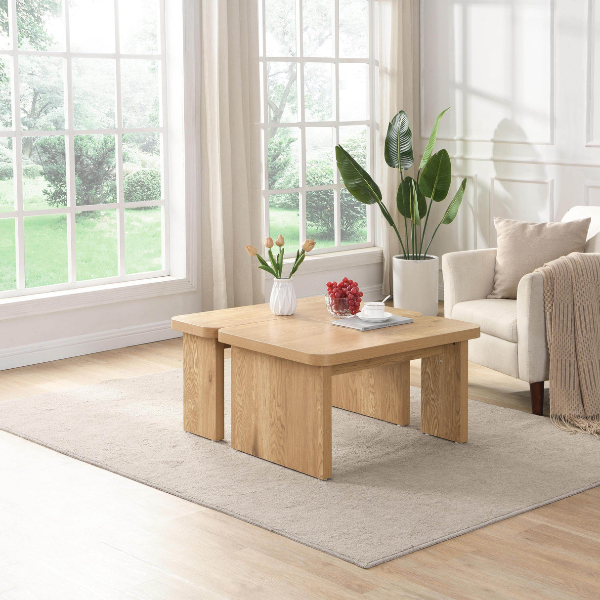 L-Shaped Oak MDF Detachable Farmhouse Coffee Table - Sleep Galleria