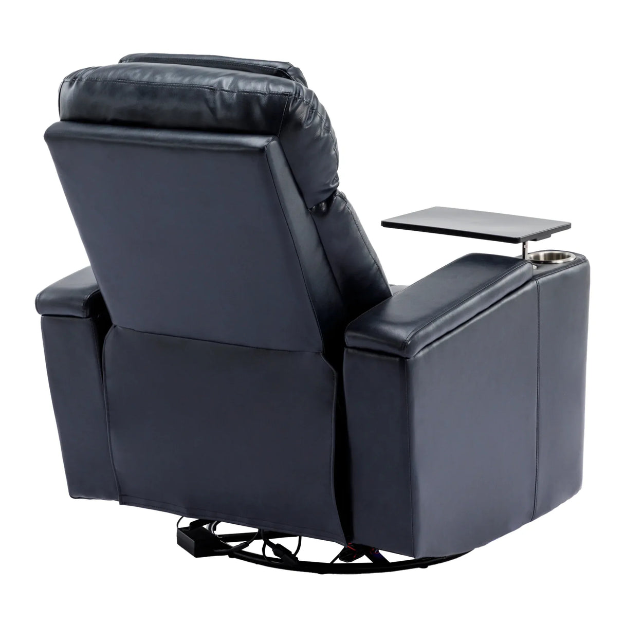 Power Swivel Blue PU Leather Recliner Chair With Tray Table - Omega Lifestyles