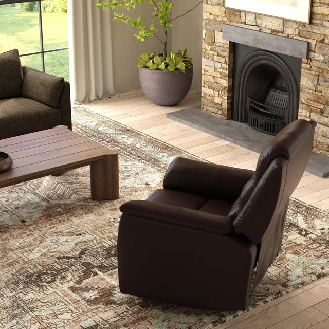 Swivel Glider Recliner With Manual Footrest And Leather Upholstery - Omega Lifestyles