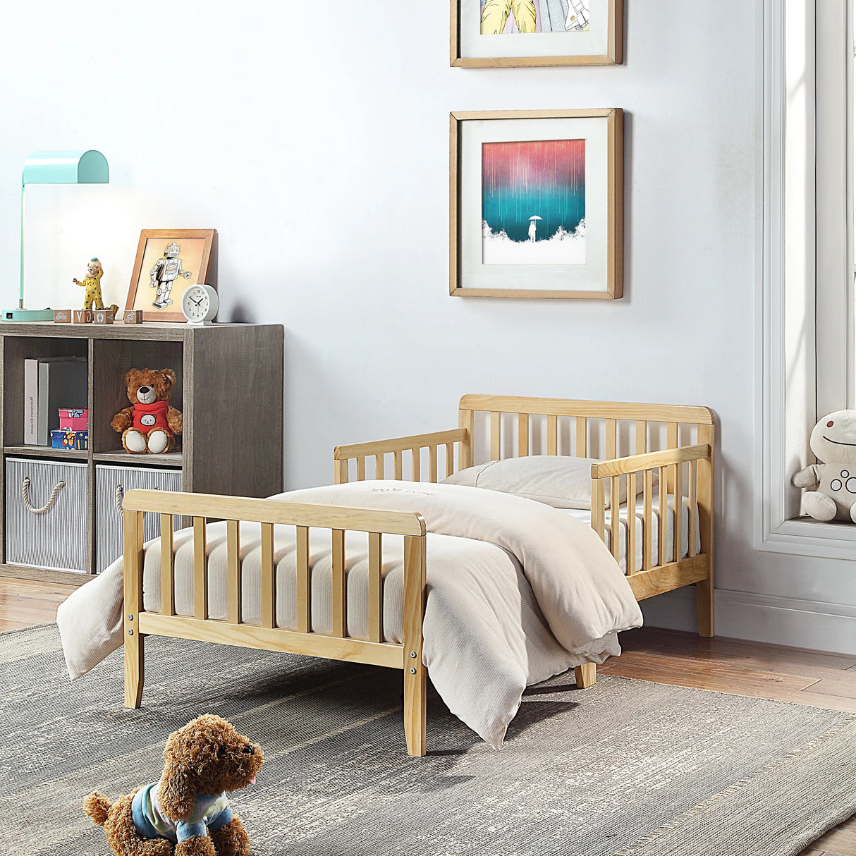 Solid Wood Natural Toddler Bed With Safety Rails - Omega Lifestyles