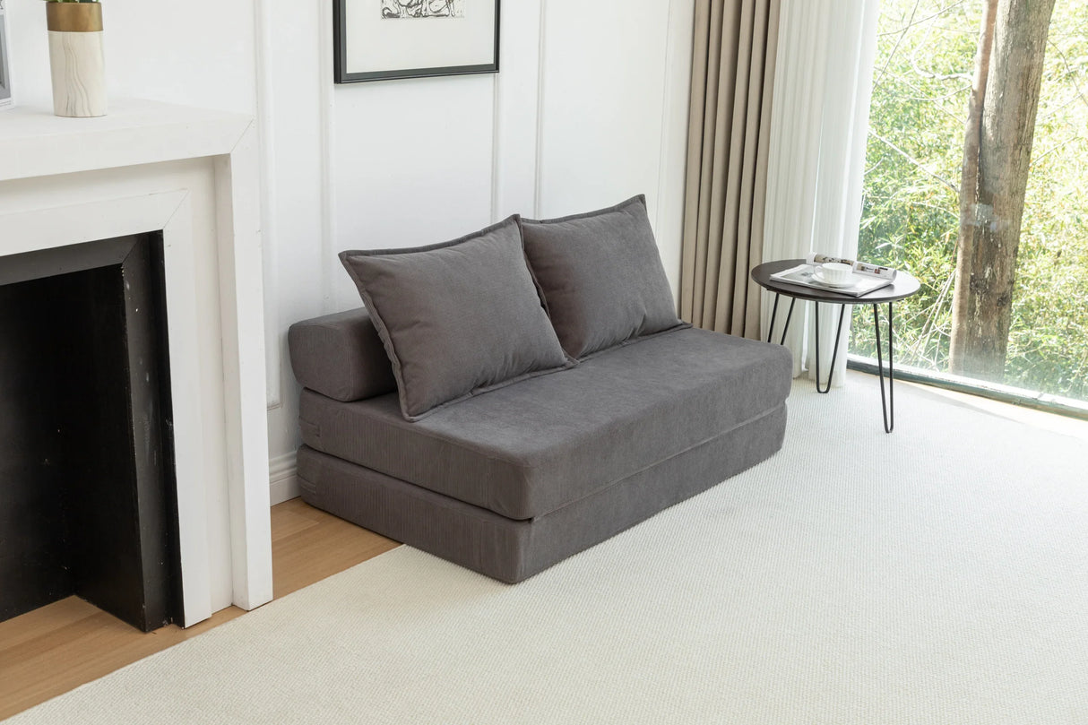Foldable Corduroy 2-Seat Sofa Bed With Lumbar Pillow - Omega Lifestyles
