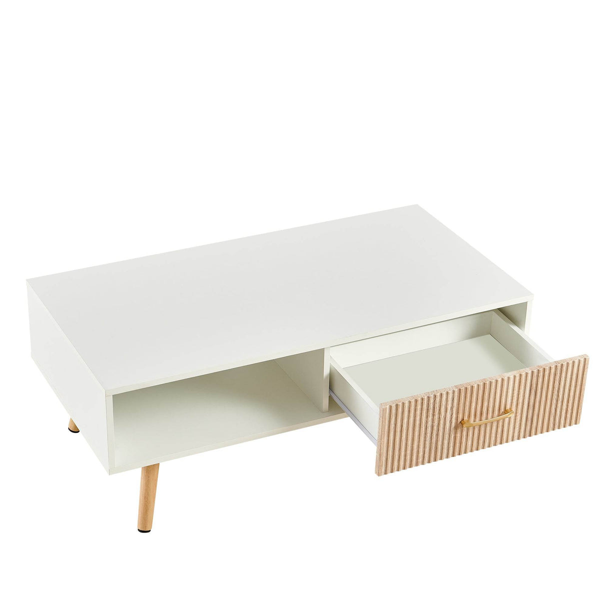 White Solid Wood Sliding Drawer Coffee Table - Sleep Galleria