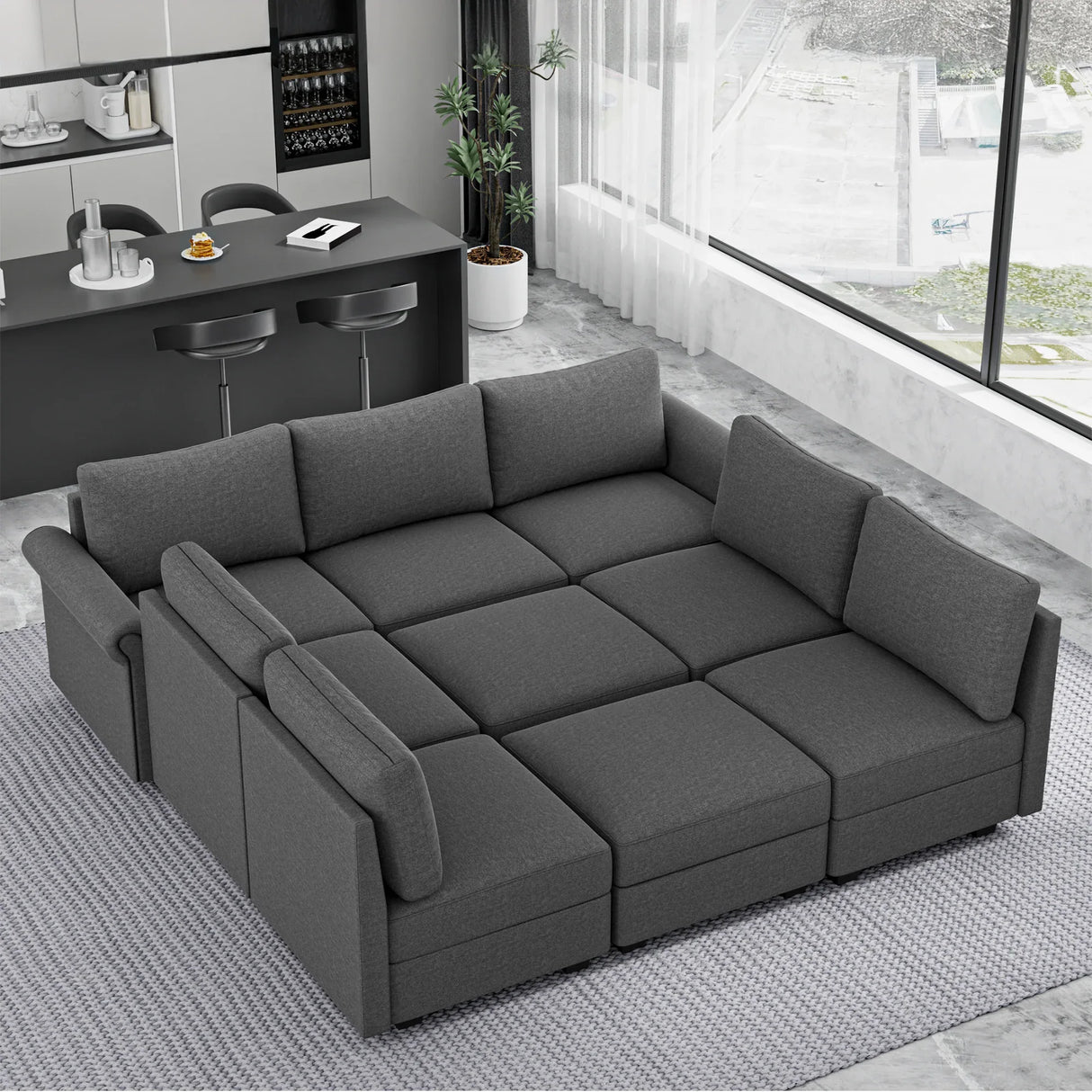 Modern 7-Seater U-Shaped Modular Memory Foam Sofa - Omega Lifestyles