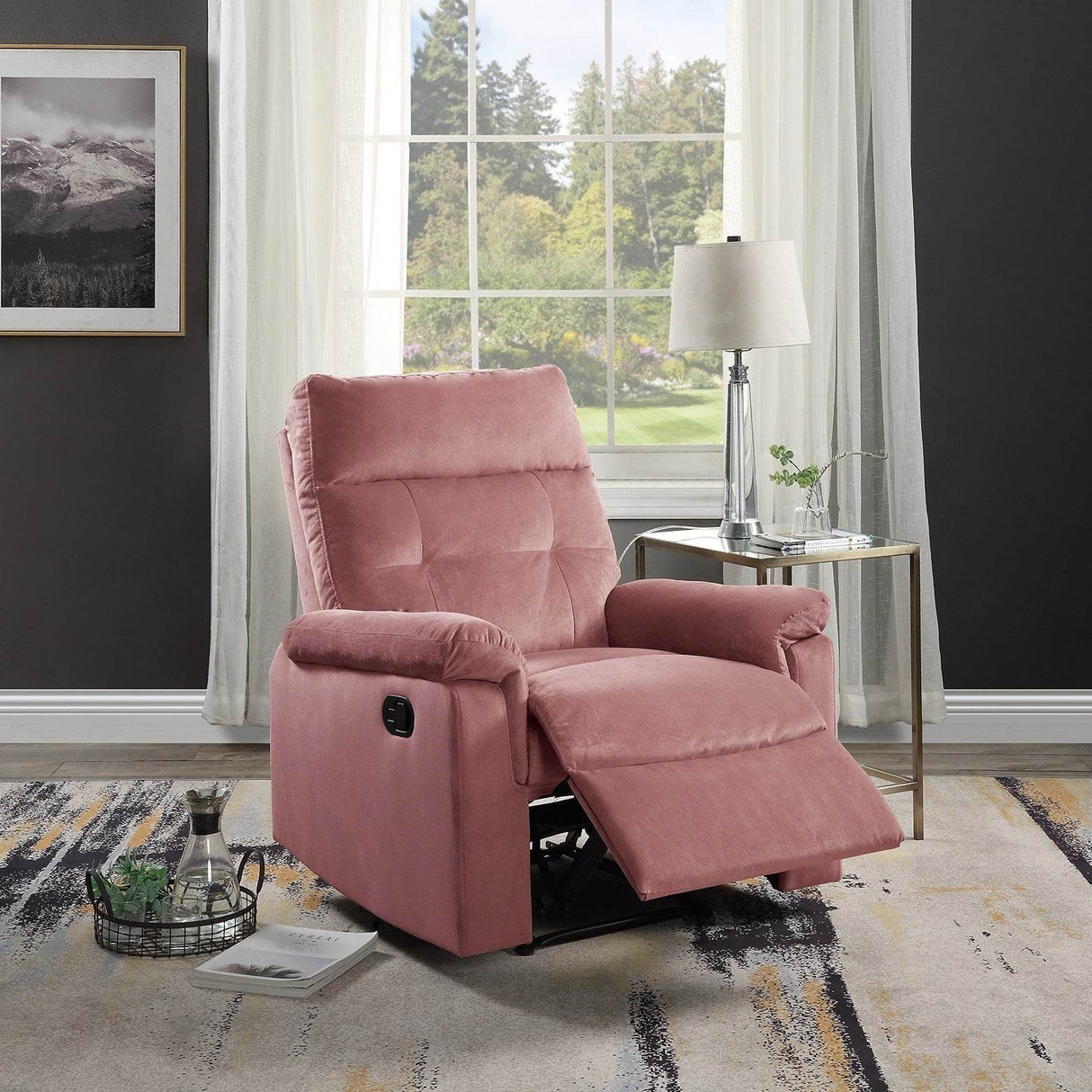 Velvet Manual Handle Tufted Back Recliner Chair