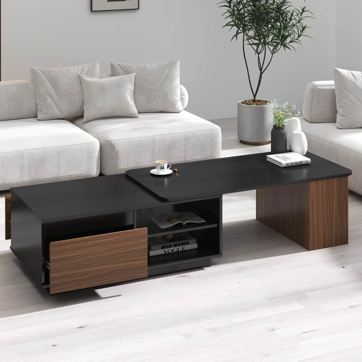 Expandable Length Adjustable Wood Coffee Table With Drawers - Sleep Galleria