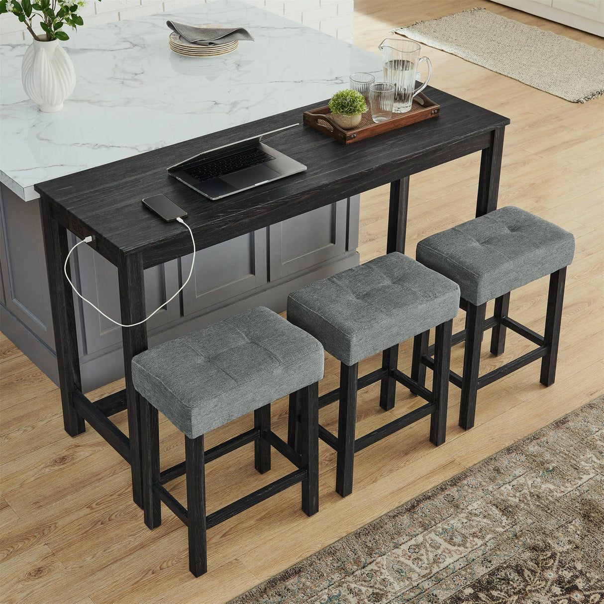 59-Inch Industrial Solid Wood Bar Table And Stools Set - Omega Lifestyles