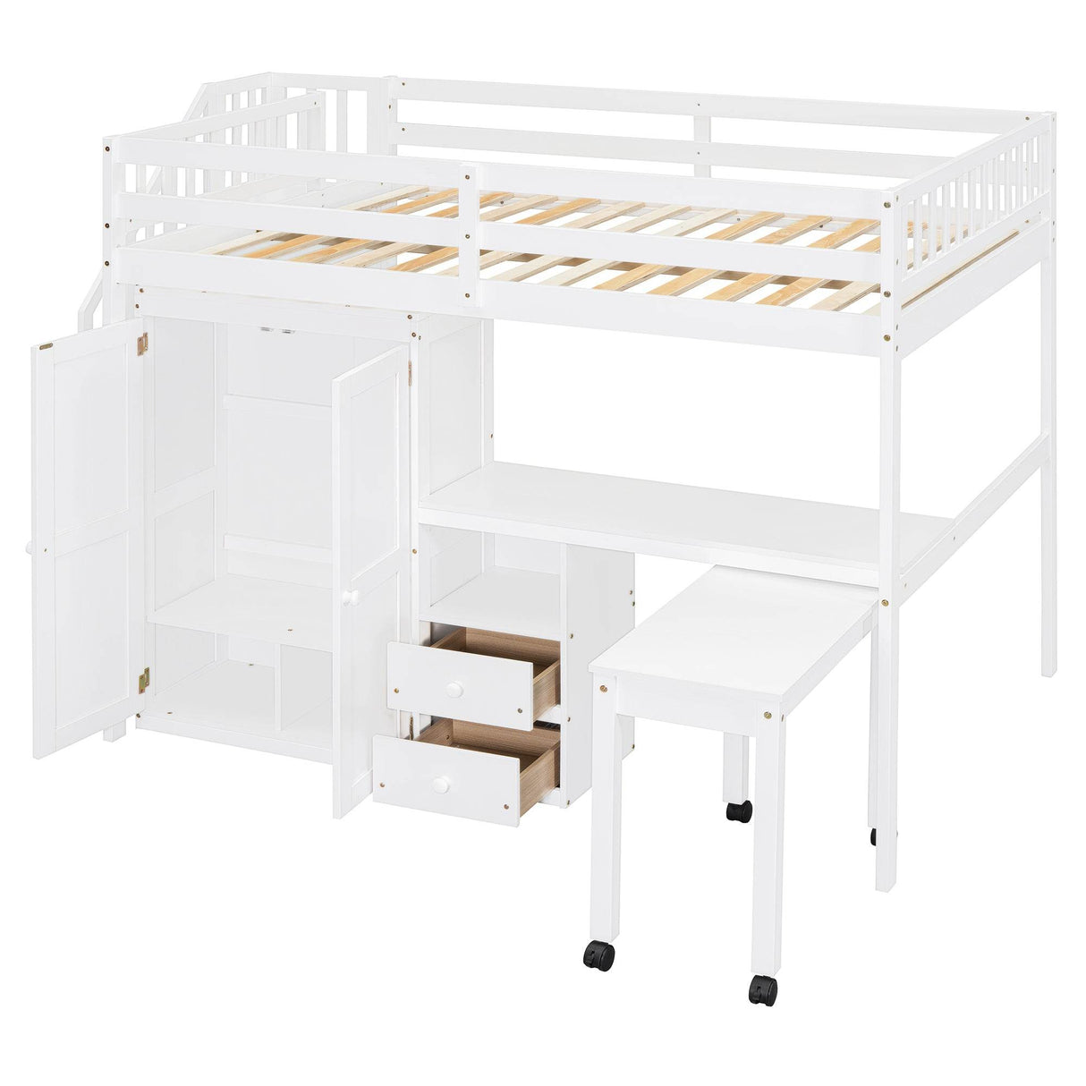 Full Full Size Loft Bed With Stairs Desk And Storage - Omega Lifestyles