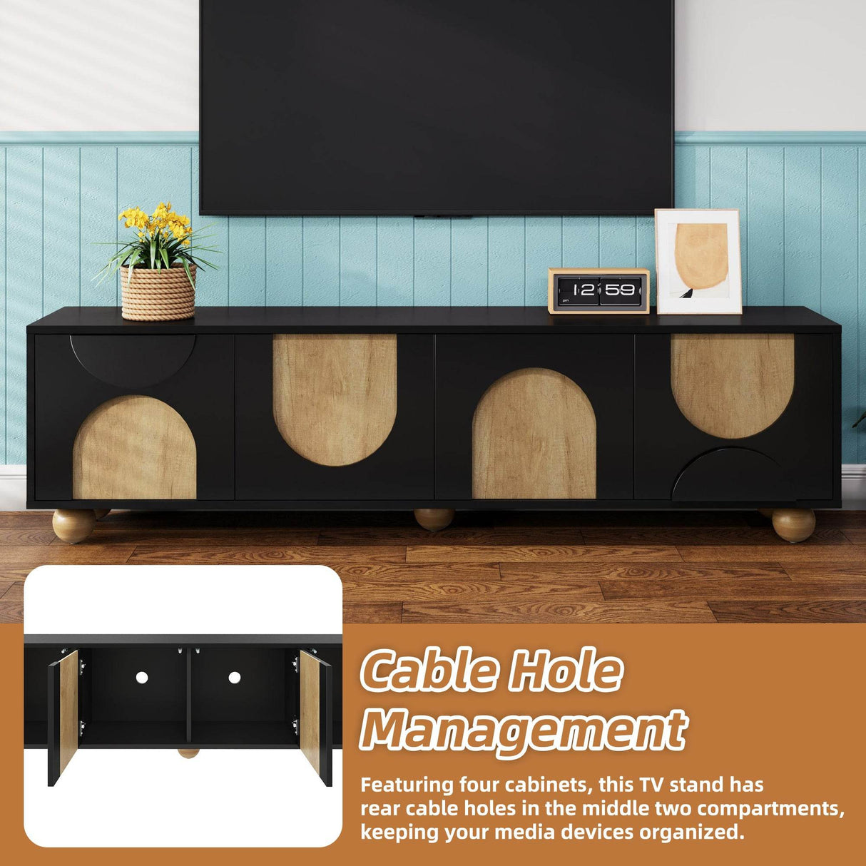 Farmhouse Black MDF Wood Grain TV Stand - Sleep Galleria
