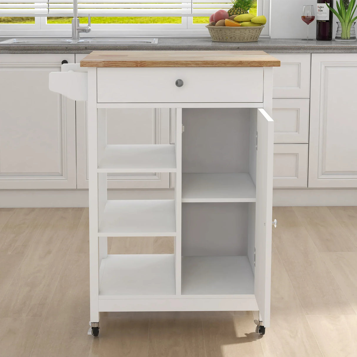 White Multi-Functional Kitchen Island Trolley Cart With Wheels - Omega Lifestyles