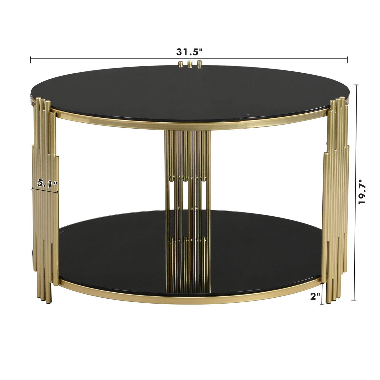 Modern Black Mirror Round Coffee Table With Shelf - Sleep Galleria