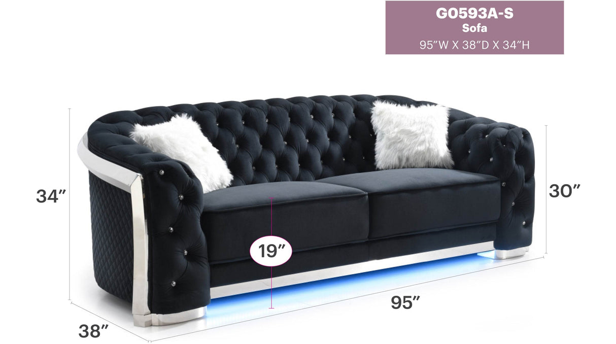 Modern Velvet 3-Seat Sofa With LED Accent Lighting - Omega Lifestyles