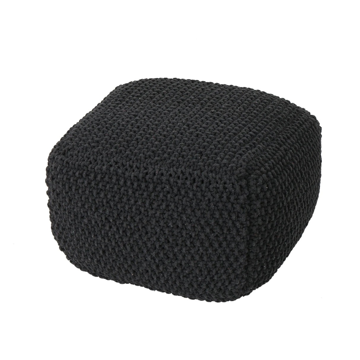 Cotton Knitted Square Dark Grey Pouf Cube - Omega Lifestyles