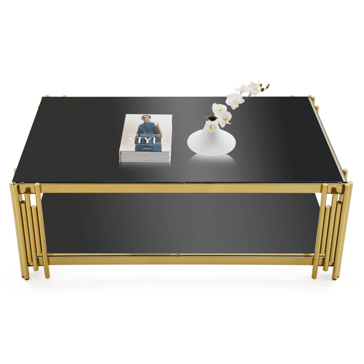 Golden Stainless Steel Rectangular Double-Layer Coffee Table - Sleep Galleria
