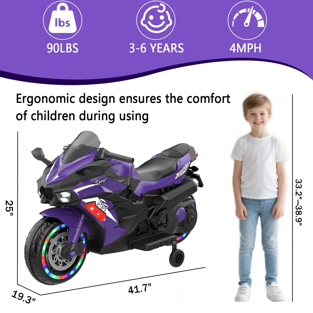 12V Violet Kids Electric Motorcycle With Bluetooth Music - Omega Lifestyles