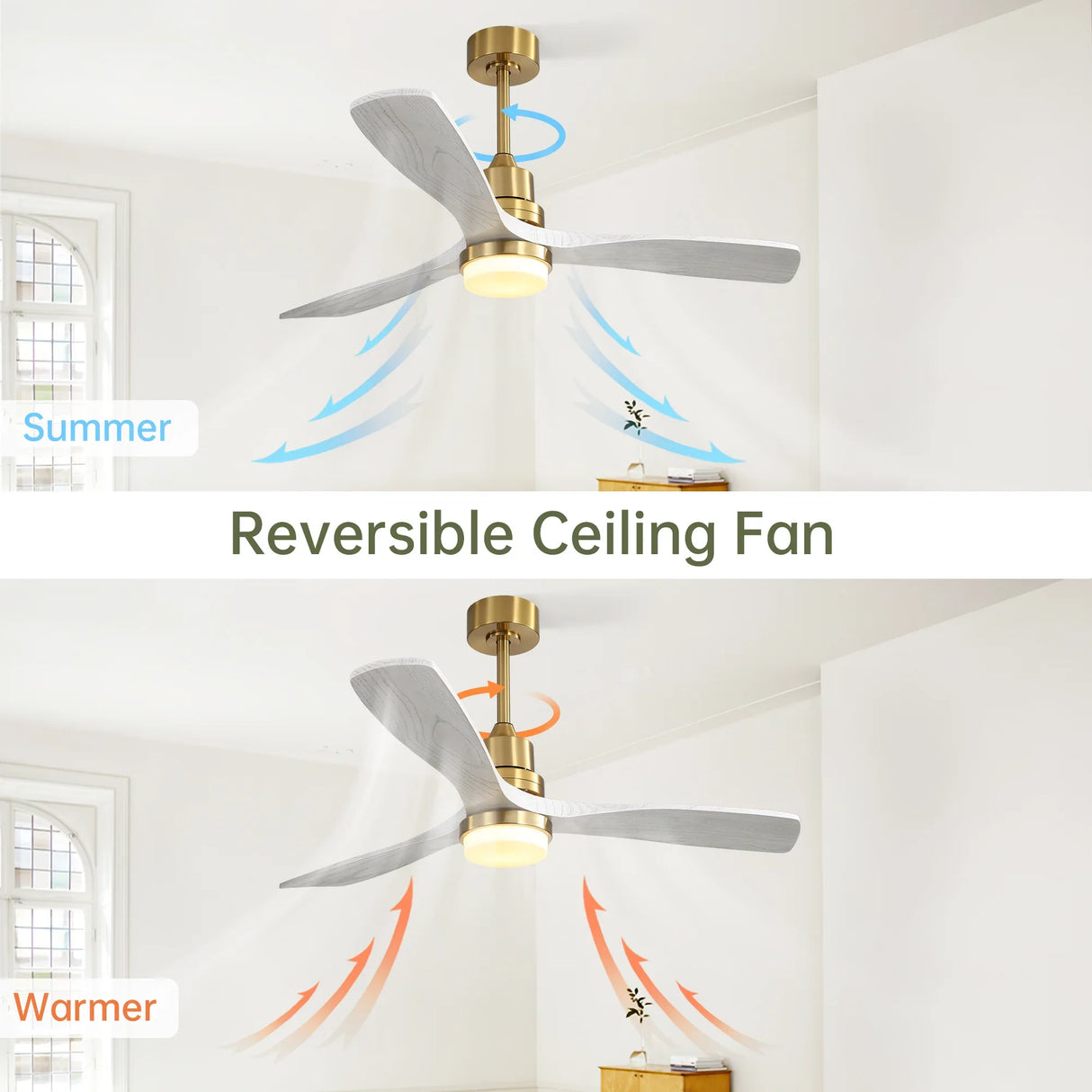 52-Inch Remote-Controlled Reversible Wood Blade Ceiling Fan - Omega Lifestyles