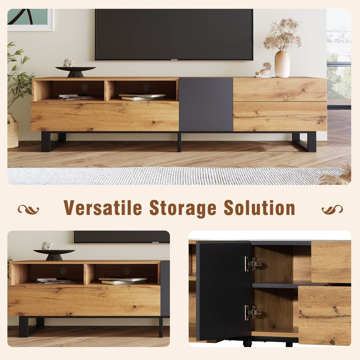 Modern Wood TV Stand With Drop Down Storage - Sleep Galleria